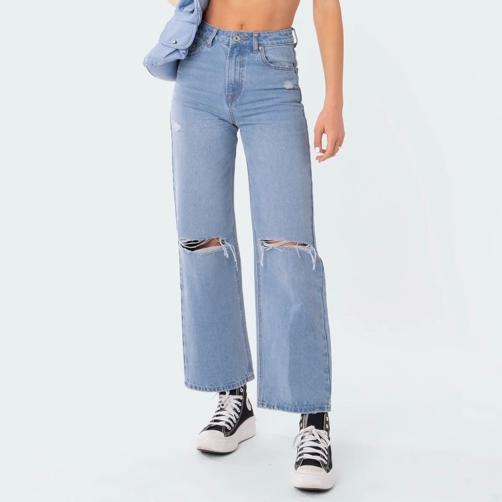 Edikted Lori High-Rise Wide Leg Jeans Light Wash Size Small NWT